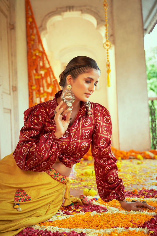 Maroon With Green Color Navratri Special Ready To Wear Croptop Lehenga Clothsvilla