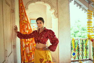 Maroon With Green Color Navratri Special Ready To Wear Crop top Lehenga Clothsvilla