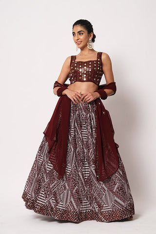 Maroon Art Silk Sequince Embroidered Work Lehenga Choli ClothsVilla.com