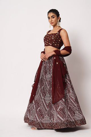 Maroon Art Silk Sequince Embroidered Work Lehenga Choli ClothsVilla.com