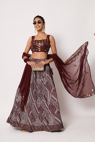 Maroon Art Silk Sequince Embroidered Work Lehenga Choli ClothsVilla.com