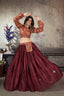 Maroon Art Silk Thread With Sequins Embroidered Crop-Top Skirt ClothsVilla.com
