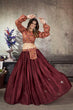 Load image into Gallery viewer, Maroon Art Silk Thread With Sequins Embroidered Crop-Top Skirt ClothsVilla.com
