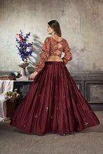 Load image into Gallery viewer, Maroon Art Silk Thread With Sequins Embroidered Crop-Top Skirt ClothsVilla.com