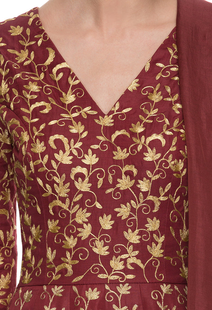 Maroon Indian Art Silk Gown For Indian Festival & Weddings - Sequence Embroidery Work, Dori Work Clothsvilla