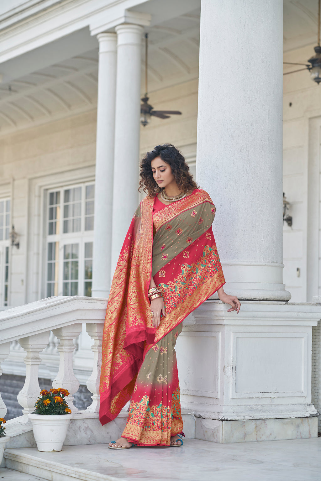 Marvelous Grey Zari Weaving Banarasi Silk Wedding Wear Saree ClothsVilla