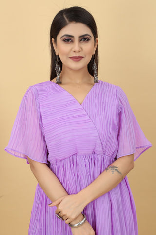 Marvelous Lavender Color Pleated Gown Clothsvilla
