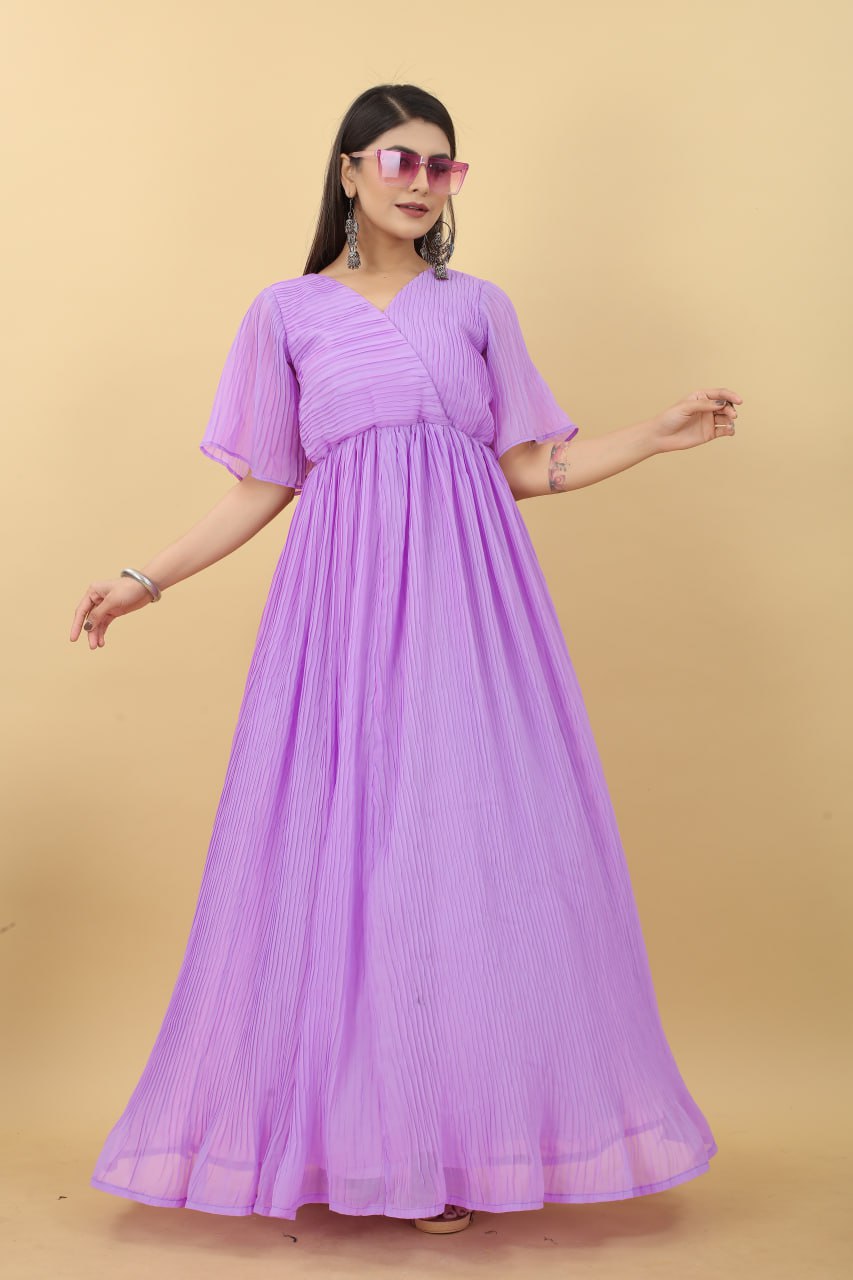 Marvelous Lavender Color Pleated Gown Clothsvilla