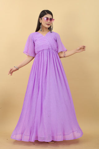 Marvelous Lavender Color Pleated Gown Clothsvilla