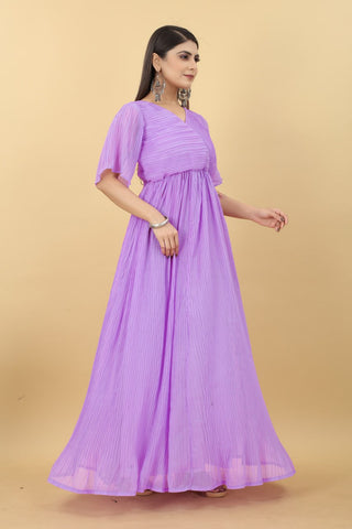 Marvelous Lavender Color Pleated Gown Clothsvilla