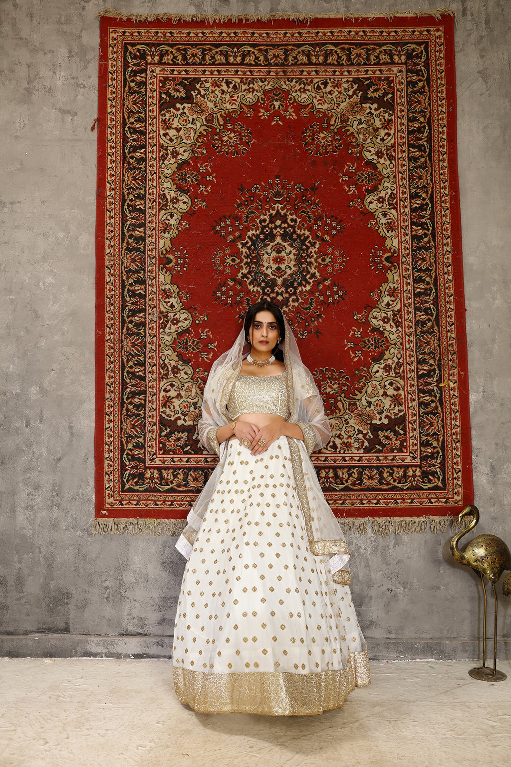 Marvelous White Sequins Embroidered Net Semi Stitched Wedding Lehenga ClothsVilla