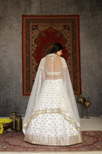 Marvelous White Sequins Embroidered Net Semi Stitched Wedding Lehenga ClothsVilla