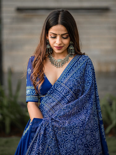 Navy Blue Color Bandhani Printed Vaishali Silk Lehenga With Blouse And Dupatta Clothsvilla