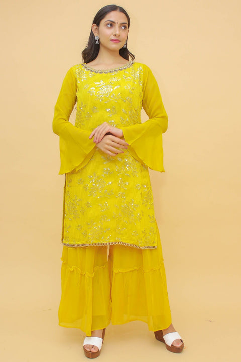 Masturd Pakistani Chinon Plazo Suit For Indian Festival & Weddings - Sequence Embroidery Work, Thread Embroidery Work, Clothsvilla Main image