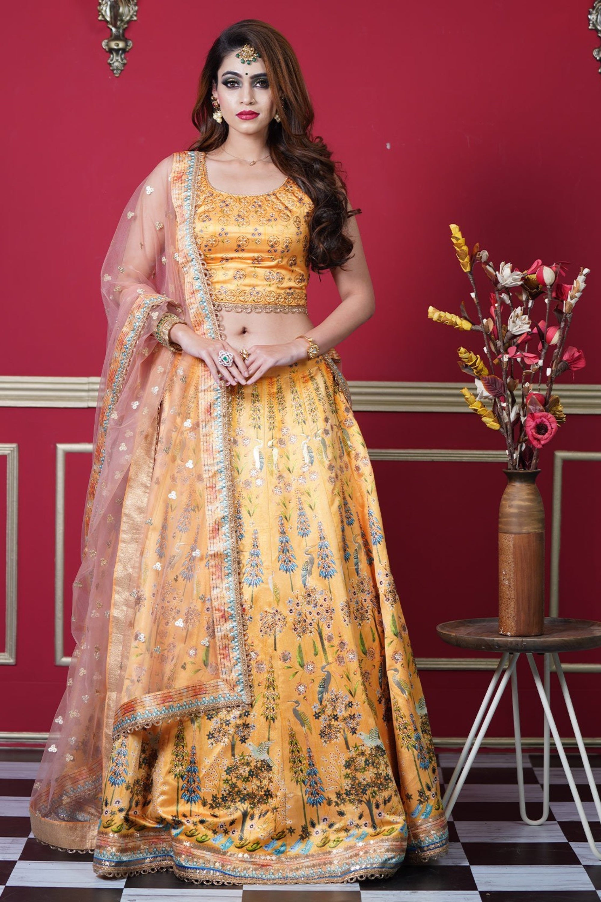 Masturd Pakistani Silk Lehenga Choli For Indian Festival & Weddings - Print Work, Swarovski Work Clothsvilla Main image