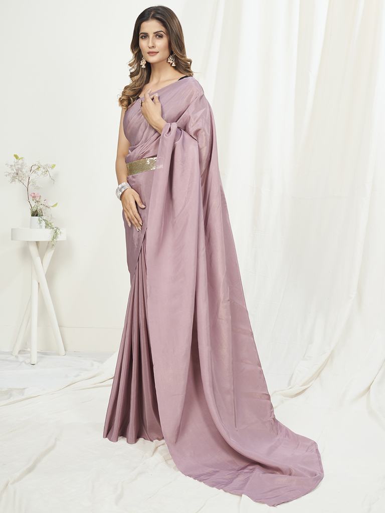 Mauve Ready to Wear One Minute Saree In Satin Silk Secondary image