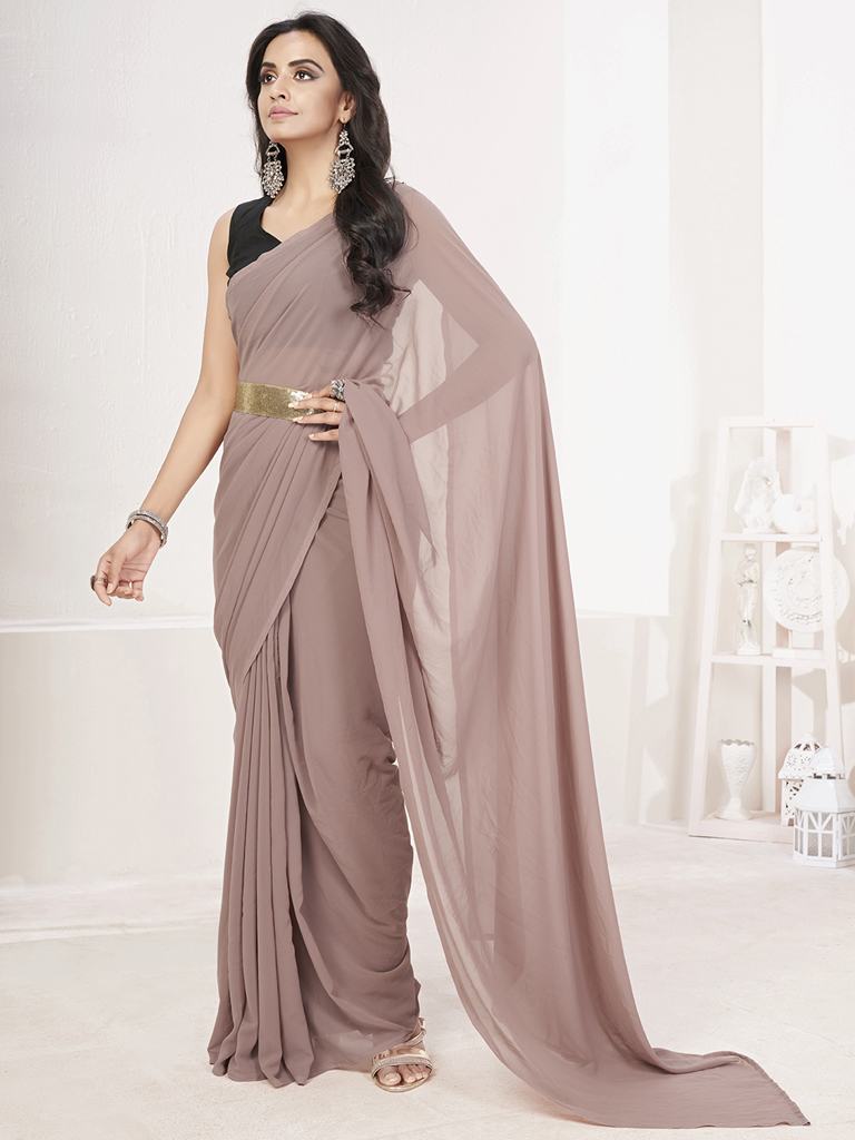 Mauve Ready to Wear One Minute Lycra Saree ClothsVilla