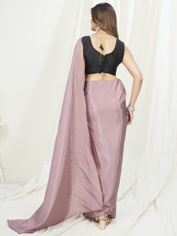 Mauve Ready to Wear One Minute Saree In Satin Silk ClothsVilla