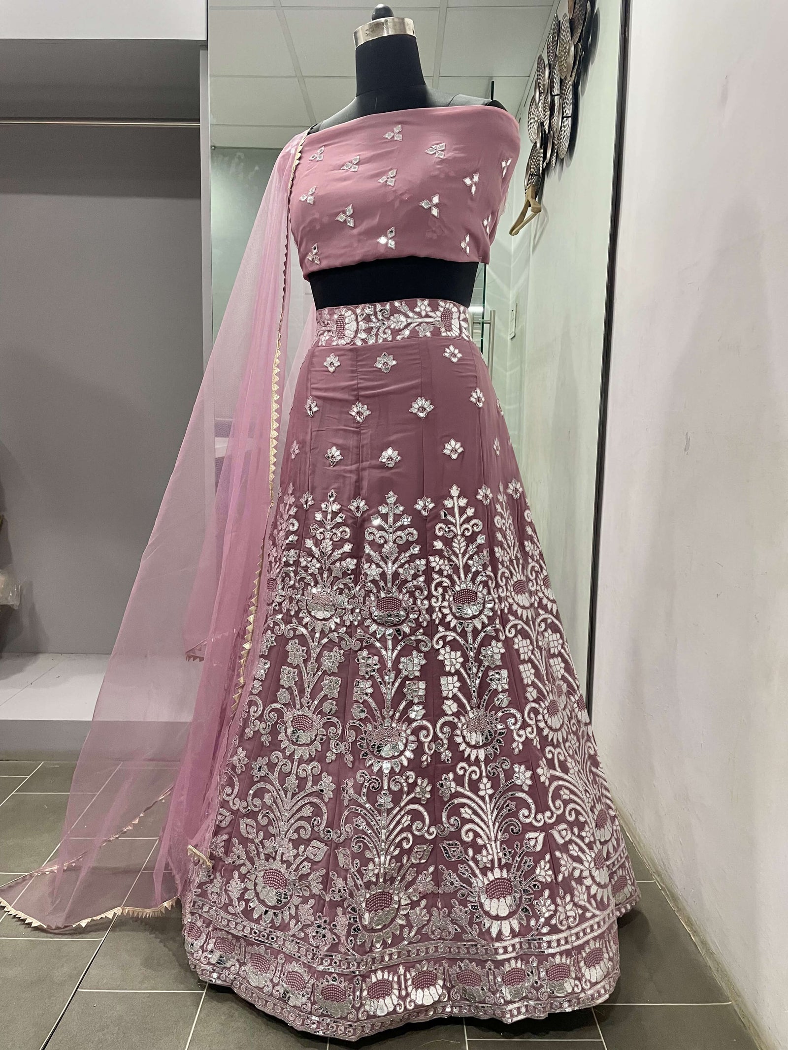 Mauve Lehenga Choli in Georgette With Thread and Mirror Work Clothsvilla