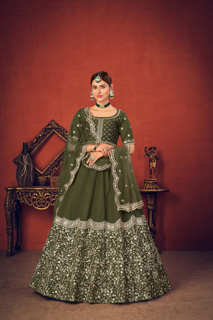Cotton Embellished Mehendi Green Color Dupatta For Women & Girls