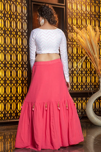Melon Pink Georgette Lehenga Choli With Net Dupatta ClothsVilla