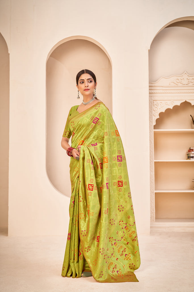 Mesmerizing Light Green Color Banarasi Silk Fabric Silk Weave Saree ClothsVilla