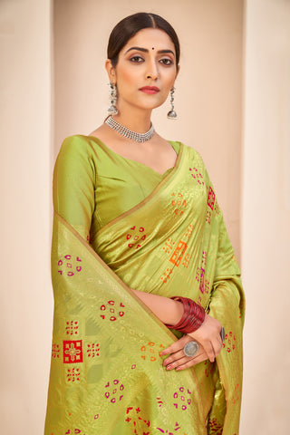 Mesmerizing Light Green Color Banarasi Silk Fabric Silk Weave Saree ClothsVilla