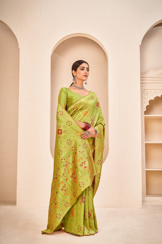 Mesmerizing Light Green Color Banarasi Silk Fabric Silk Weave Saree ClothsVilla
