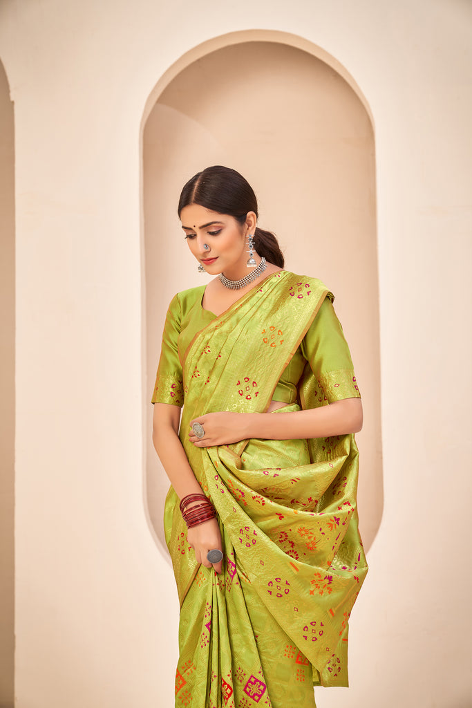 Mesmerizing Light Green Color Banarasi Silk Fabric Silk Weave Saree ClothsVilla
