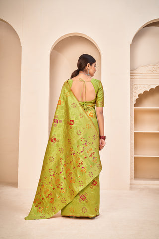 Mesmerizing Light Green Color Banarasi Silk Fabric Silk Weave Saree ClothsVilla