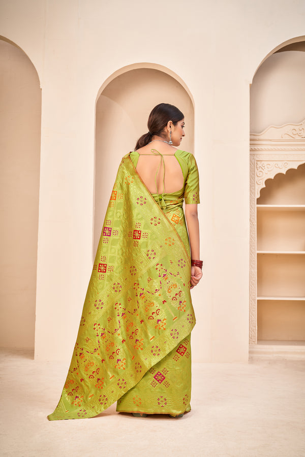 Mesmerizing Light Green Color Banarasi Silk Fabric Silk Weave Saree ClothsVilla
