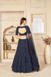 Load image into Gallery viewer, Mesmerizing Navy-Blue Thread And Sequins Embroidered Georgette Semi Stitched Ghagra Choli With Dupatta ClothsVilla