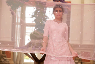 Pink Embroidered Thread Work Semi Stitched Georgette Lehenga & Unstitched Blouse With Dupatta ClothsVilla