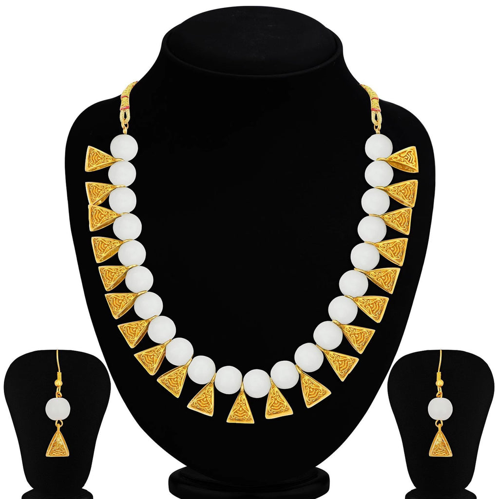Metal Jewel Set (White, Gold) ClothsVilla
