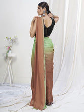 Load image into Gallery viewer, Mint Green-Brown Ready to Wear One Minute Lycra Saree ClothsVilla