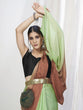 Load image into Gallery viewer, Mint Green-Brown Ready to Wear One Minute Lycra Saree ClothsVilla
