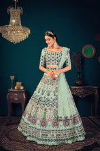 Load image into Gallery viewer, Mint Green Georgette Embroidered Designer Indian Lehenga ClothsVilla