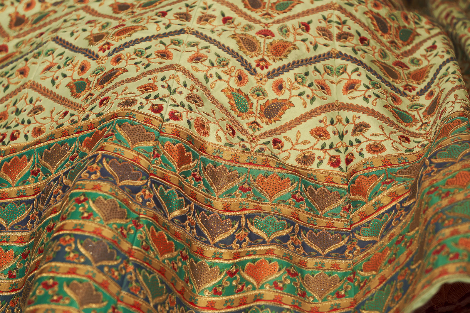 Mint Green Lehenga Choli With Embroidery With Print And Swarovski Work For Indian Wedding, Mehendi, Haldi And Traditional Functions Wearing ClothsVilla