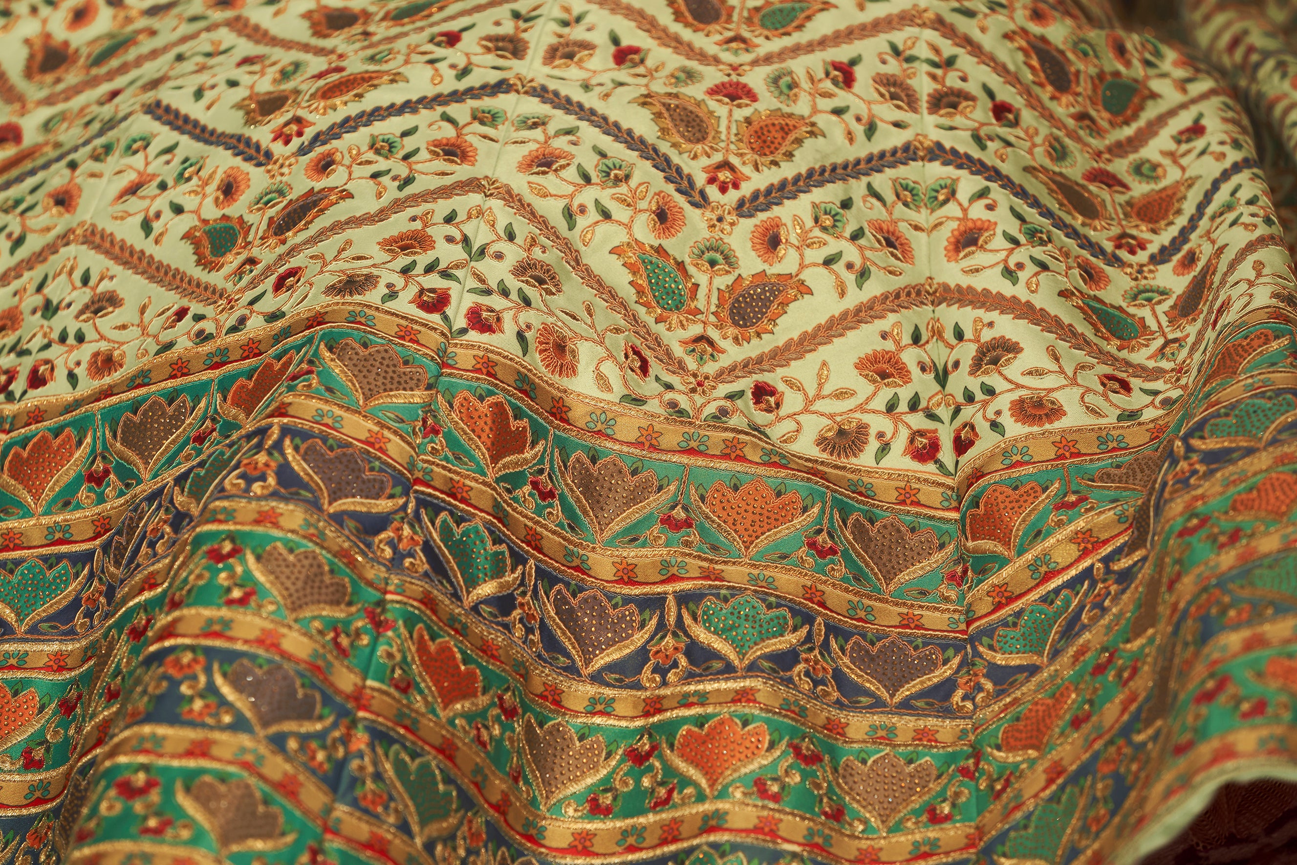 Mint Green Lehenga Choli With Embroidery With Print And Swarovski Work For Indian Wedding, Mehendi, Haldi And Traditional Functions Wearing ClothsVilla