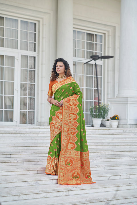 Miraculous Green Zari Weaving Banarasi Silk Wedding Wear Saree ClothsVilla Main image