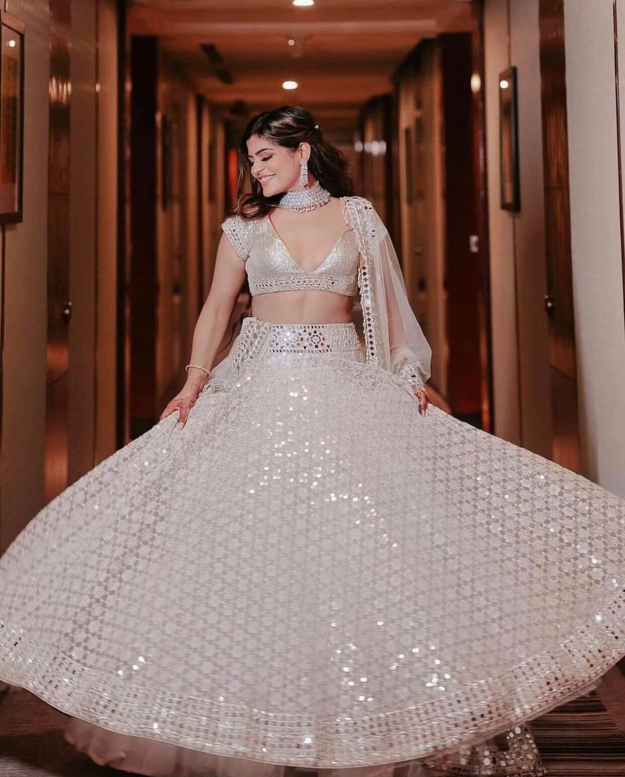Mirror Work Georgette Elegant Off-White Lehenga Choli Clothsvilla