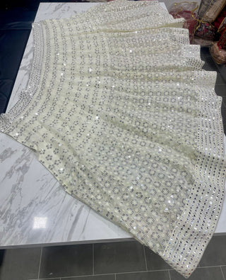 Mirror Work Georgette Elegant Off-White Lehenga Choli Clothsvilla
