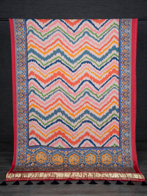 Multi Color Digital Printed Pure Gaji Silk Dupatta With Tassels Clothsvilla Main image