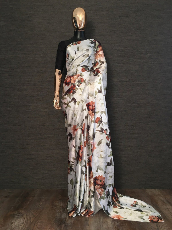 Multi Color Floral Digital Printed Japan Satin Silk Saree Clothsvilla