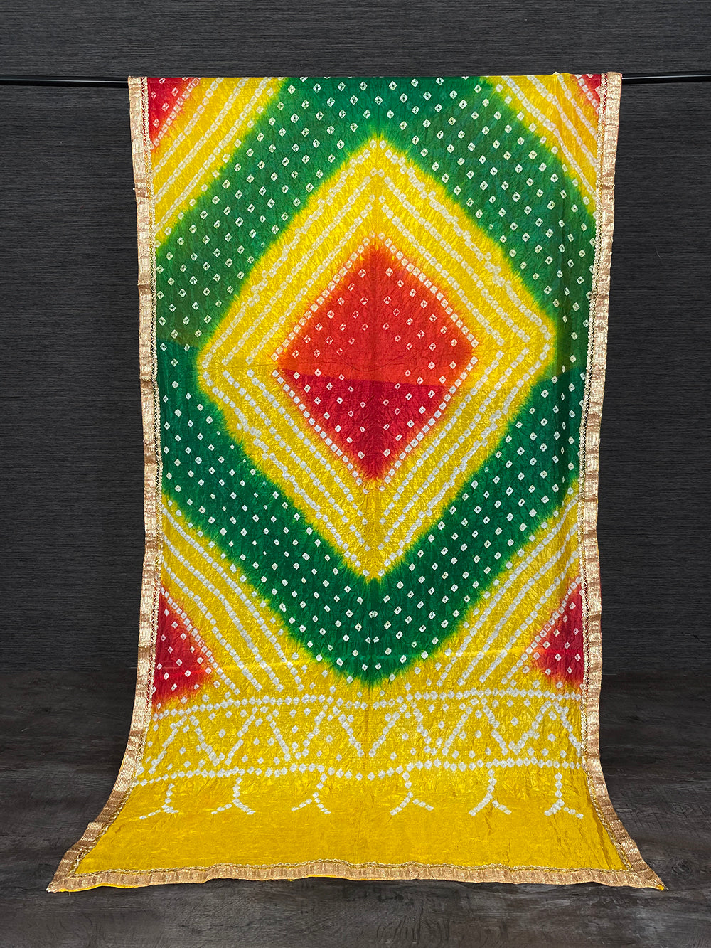 Multi Color Lace Border Original Bandhej Silk Dupatta Clothsvilla