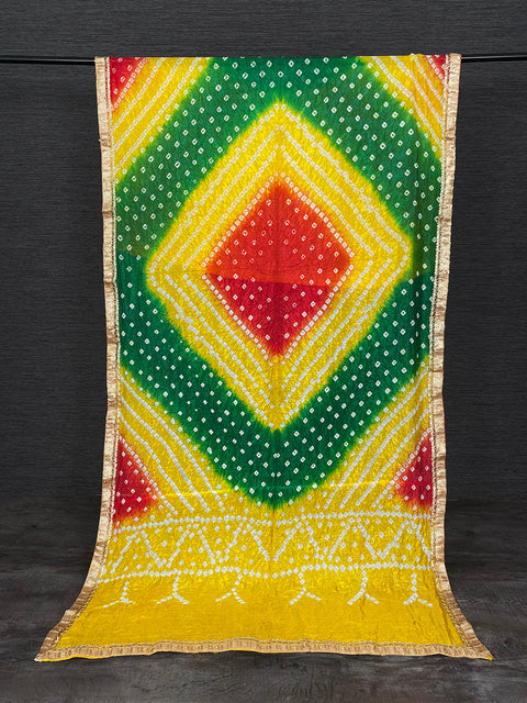 Multi Color Lace Border Original Bandhej Silk Dupatta Clothsvilla Main image