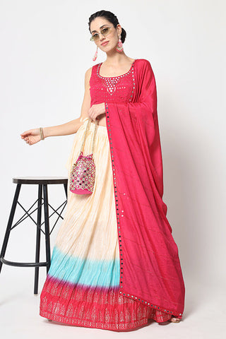 Multi Color Foil Printed Lehenga Choli with Dupatta Collection ClothsVilla.com