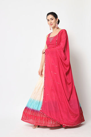 Multi Color Foil Printed Lehenga Choli with Dupatta Collection ClothsVilla.com