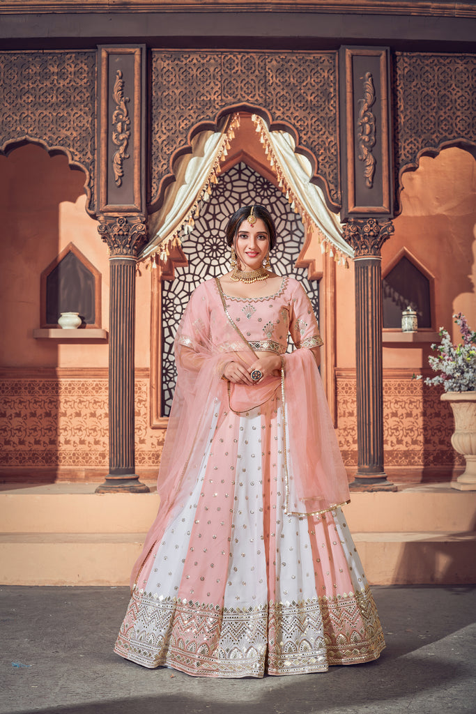 Multi Color Lehenga With Georgette Fabric And Thread With Sequince Embroidered Work And Heavy Can-Can Lehenga For Wedding And Party Wear ClothsVilla