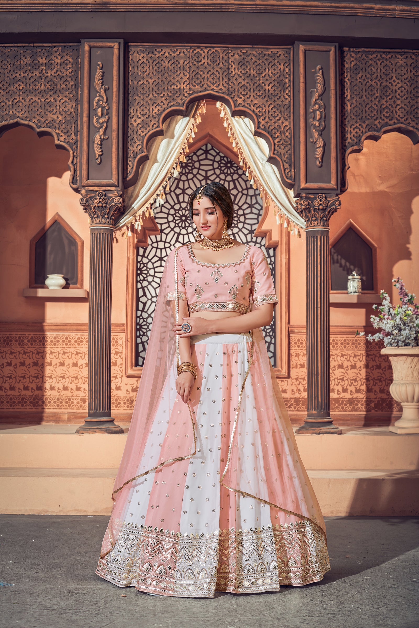 Multi Color Lehenga With Georgette Fabric And Thread With Sequince Embroidered Work And Heavy Can-Can Lehenga For Wedding And Party Wear ClothsVilla